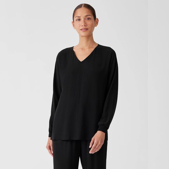 Eileen Fisher Tops - Eileen Fisher Silk Georgette Crepe Dolman Sleeve Top Womens XS Black Damaged